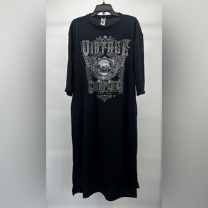 🔥 Women’s Black Graphic Midi Shirt Dress Vintage Eagle Print 3/4 Sleeve Pockets